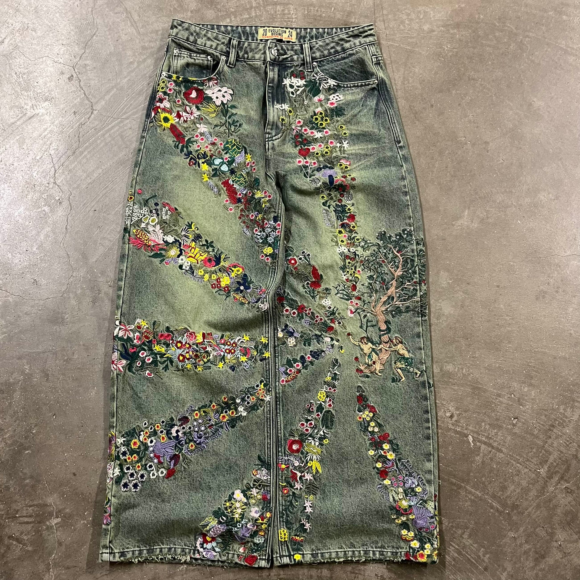 "Guardian of Eden" (Green) Embroidered Denim